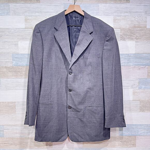 Jhane Barnes Vintage Wool Hopsack Suit Gray 3 Button Mens 42L 36W Pleated Pants - Picture 2 of 13